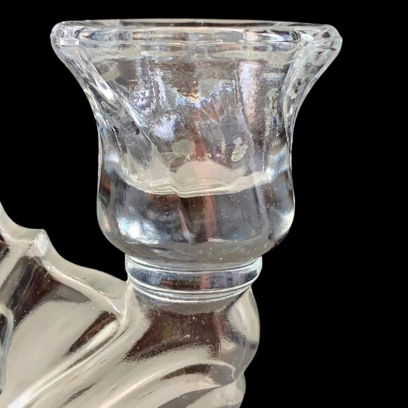Vintage Art Deco Jeannette Glass Candlestick Holders Iris Herringbone Set of 2 - Picture 4 of 6